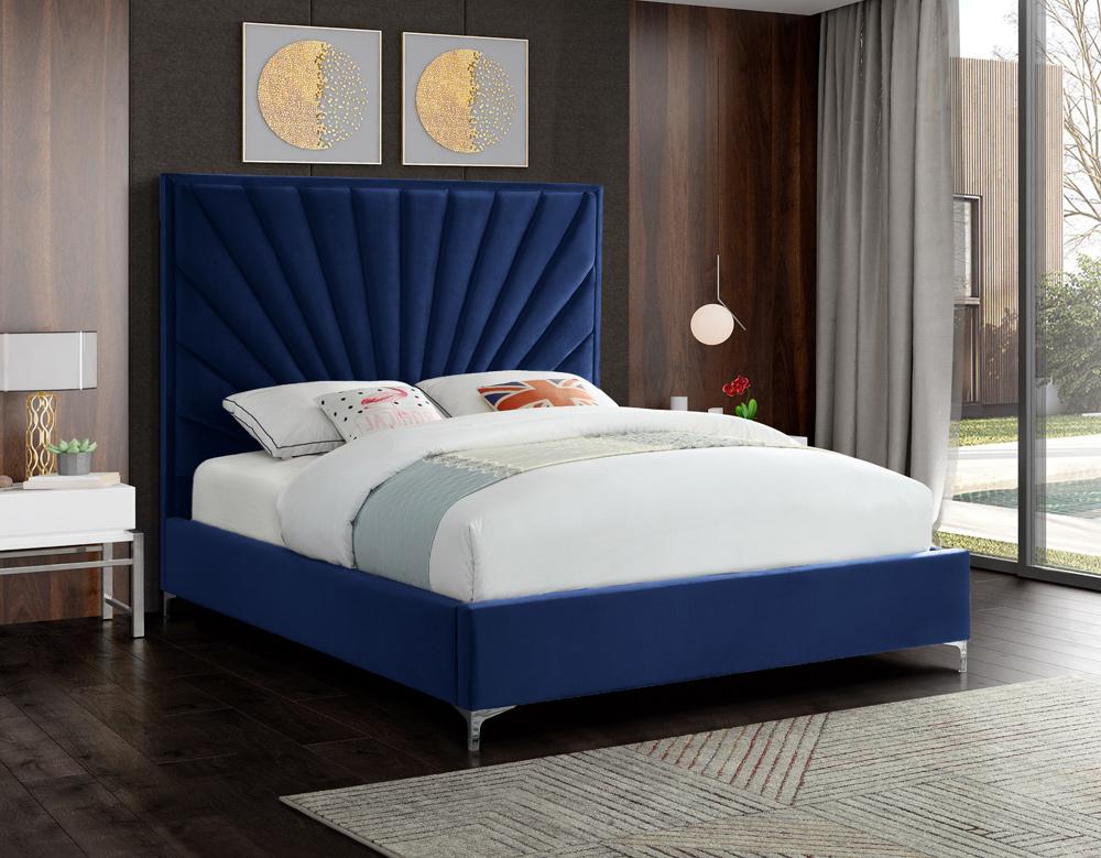 Meridian Furniture - Eclipse Navy Velvet Queen Bed - EclipseNavy-Q veiw 3
