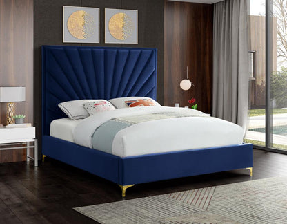 Meridian Furniture - Eclipse Navy Velvet Queen Bed - EclipseNavy-Q veiw 4