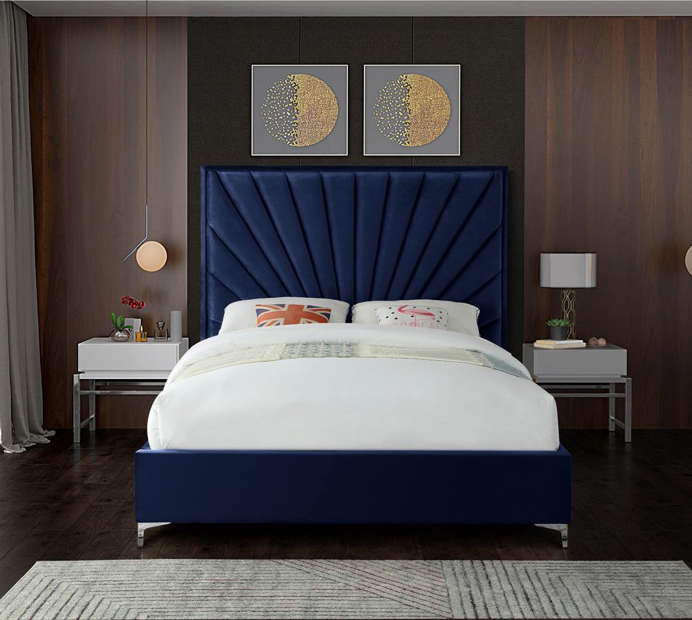 Meridian Furniture - Eclipse Navy Velvet Queen Bed - EclipseNavy-Q veiw 5