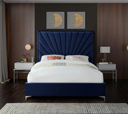 Meridian Furniture - Eclipse Navy Velvet Queen Bed - EclipseNavy-Q veiw 5