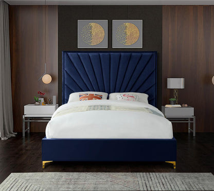 Meridian Furniture - Eclipse Navy Velvet Queen Bed - EclipseNavy-Q veiw 6
