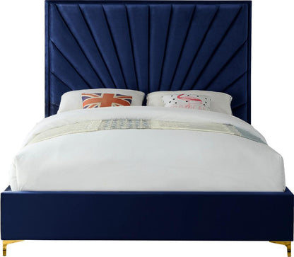 Meridian Furniture - Eclipse Navy Velvet Queen Bed - EclipseNavy-Q veiw 7