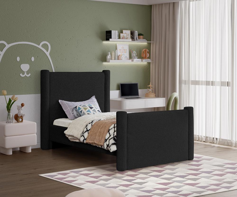 Meridian Furniture - Elias Black Boucle Fabric Twin Bed - B1299Black-T veiw 2