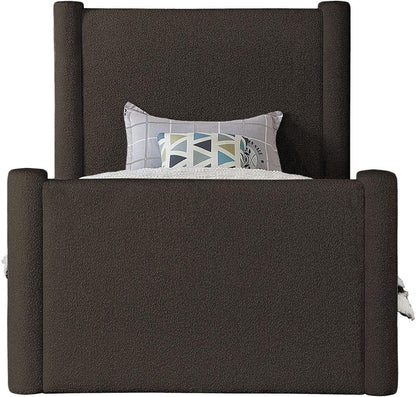 Meridian Furniture - Elias Brown Boucle Fabric Twin Bed - B1299Brown-T veiw 3