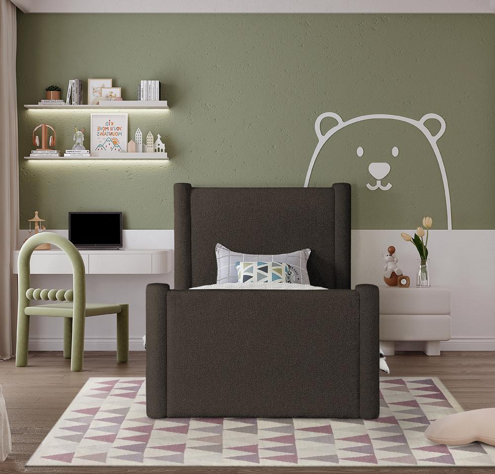 Meridian Furniture - Elias Brown Boucle Fabric Twin Bed - B1299Brown-T veiw 4