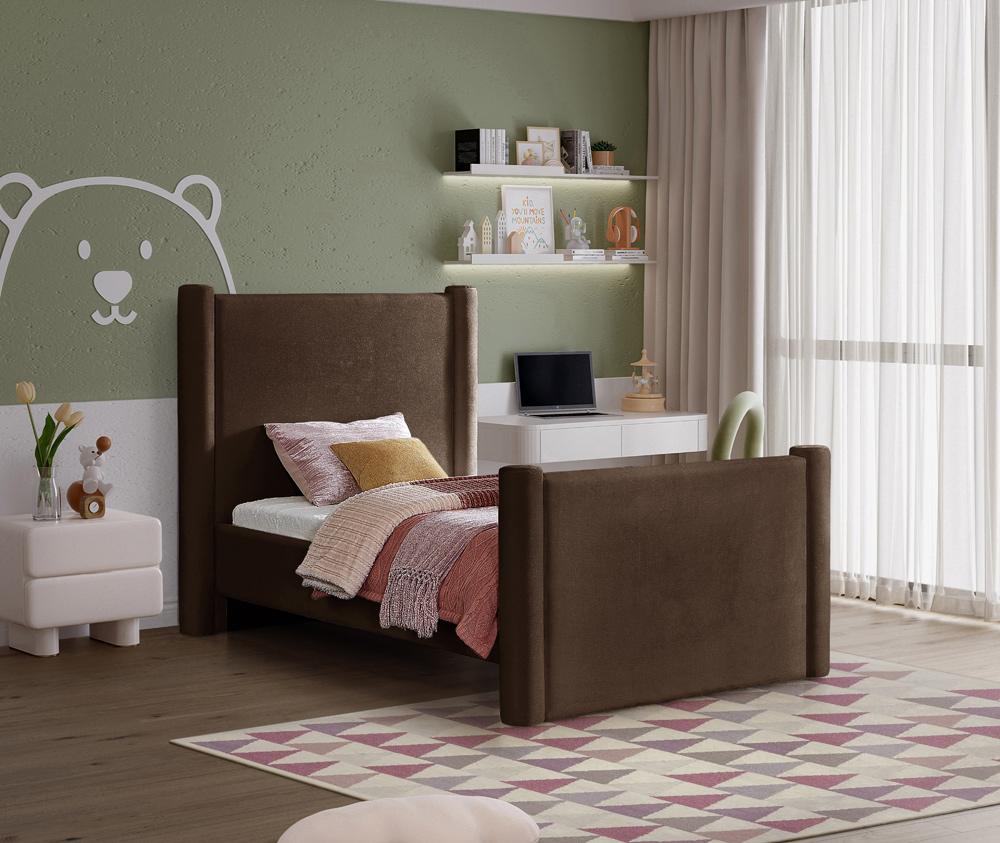 Meridian Furniture - Elias Brown Velvet Twin Bed - B1298Brown-T veiw 2