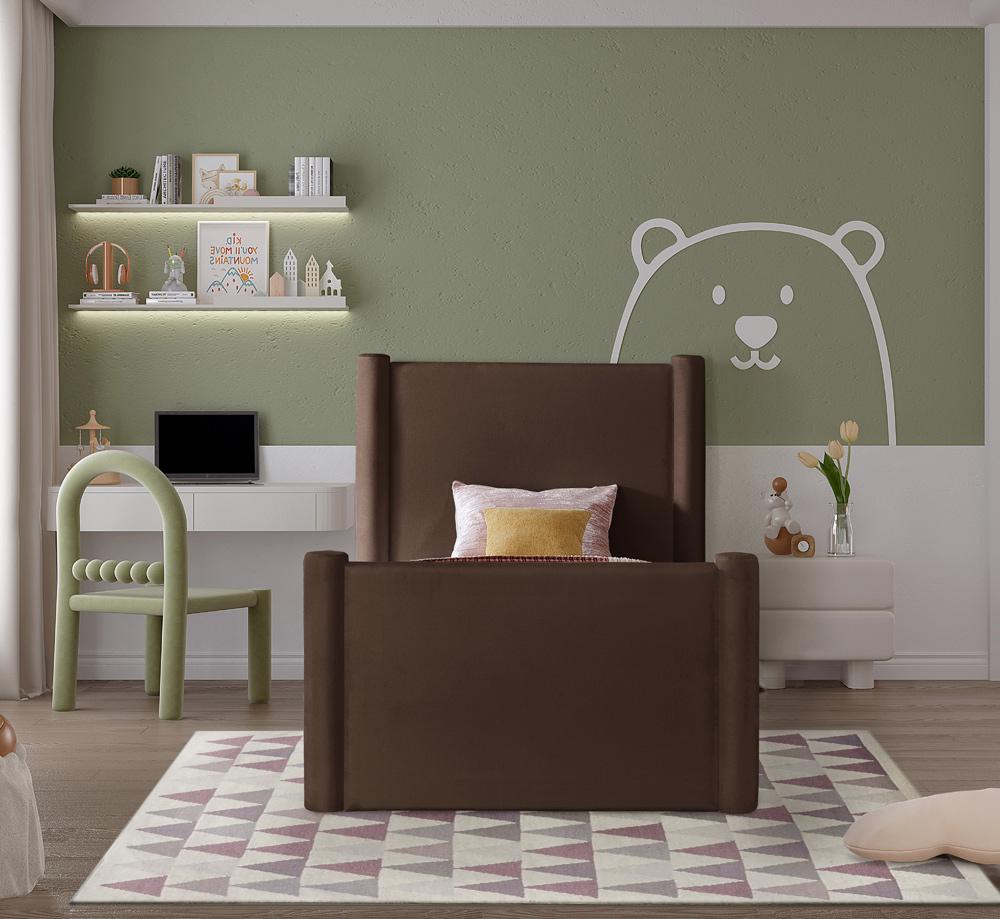 Meridian Furniture - Elias Brown Velvet Twin Bed - B1298Brown-T veiw 4