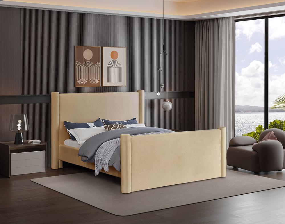 Meridian Furniture - Elias Camel Velvet Queen Bed - B1298Camel-Q veiw 2