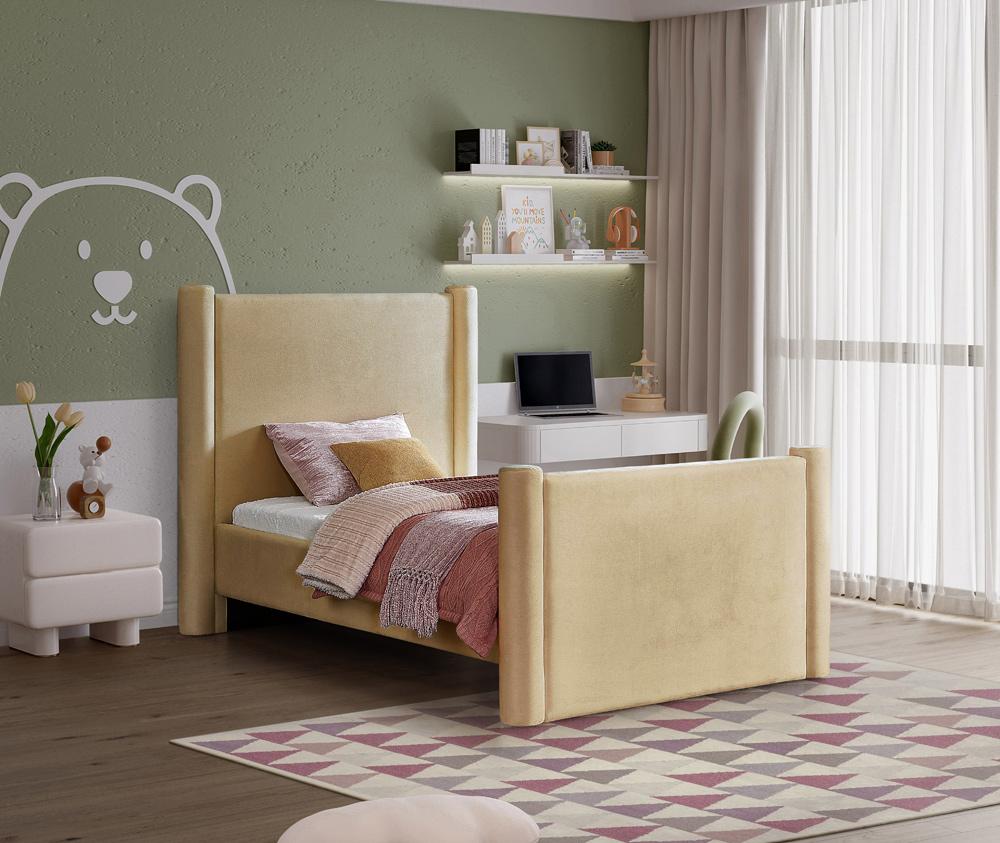 Meridian Furniture - Elias Camel Velvet Twin Bed - B1298Camel-T veiw 2
