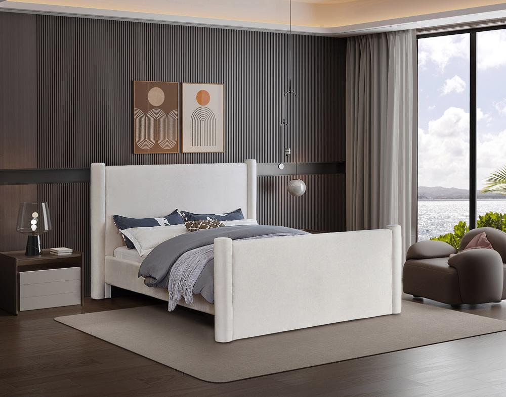 Meridian Furniture - Elias Cream Velvet King Bed - B1298Cream-K veiw 2