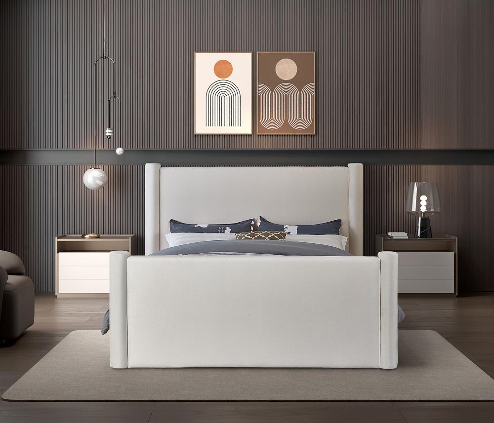 Meridian Furniture - Elias Cream Velvet King Bed - B1298Cream-K veiw 4