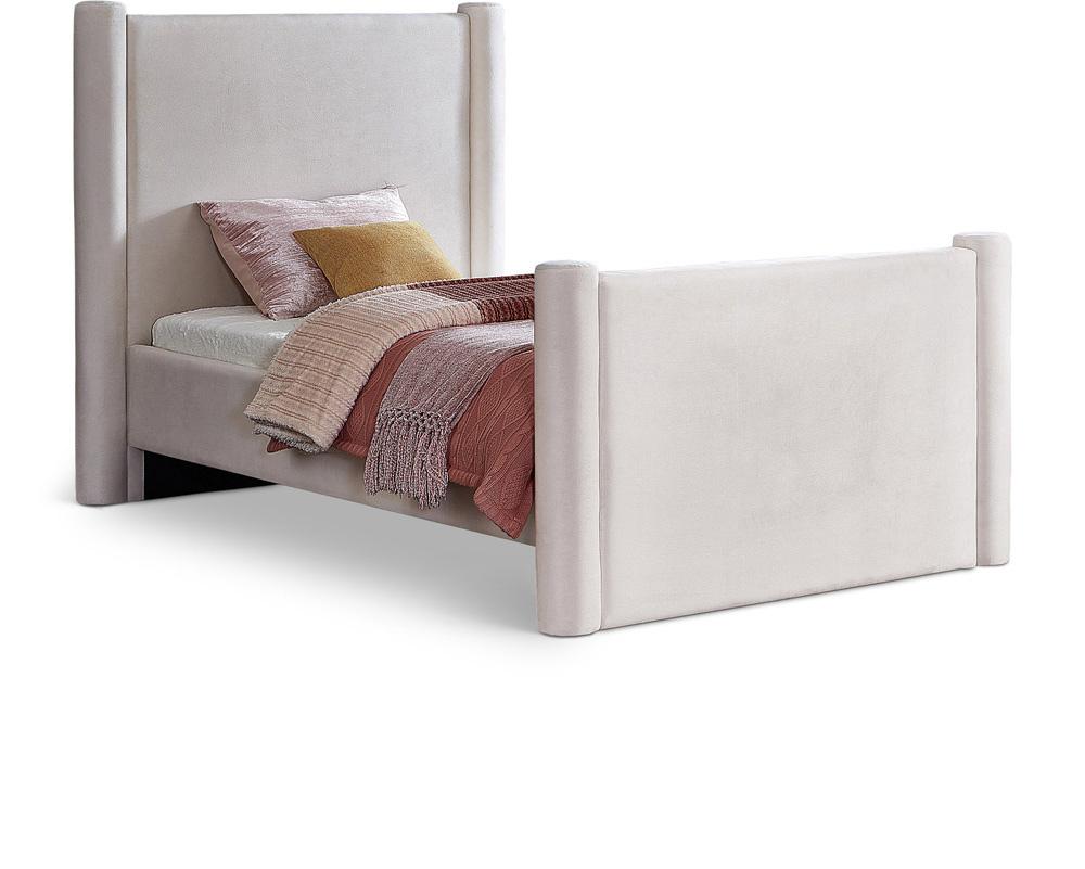 Meridian Furniture - Elias Cream Velvet Twin Bed - B1298Cream-T veiw 1