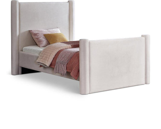Meridian Furniture - Elias Cream Velvet Twin Bed - B1298Cream-T veiw 1