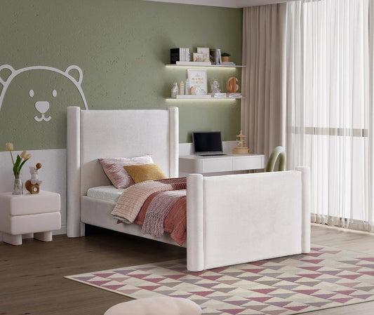 Meridian Furniture - Elias Cream Velvet Twin Bed - B1298Cream-T veiw 2