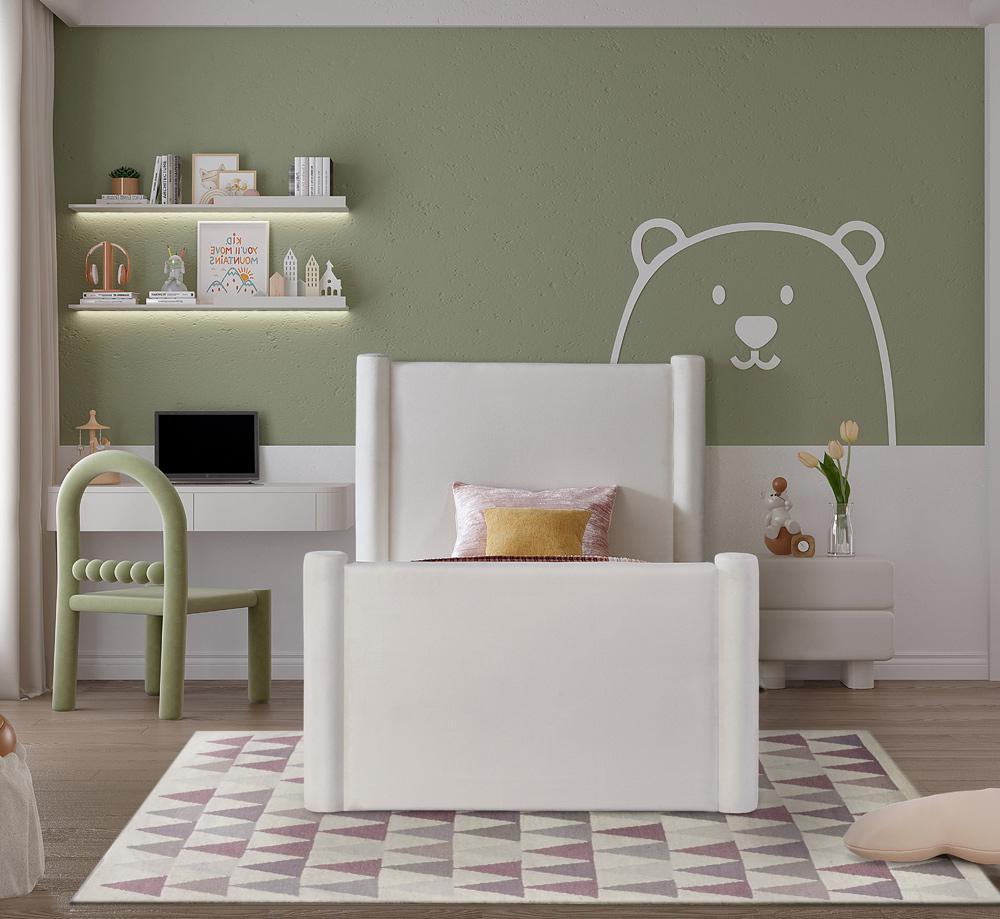 Meridian Furniture - Elias Cream Velvet Twin Bed - B1298Cream-T veiw 4