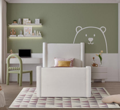 Meridian Furniture - Elias Cream Velvet Twin Bed - B1298Cream-T veiw 4