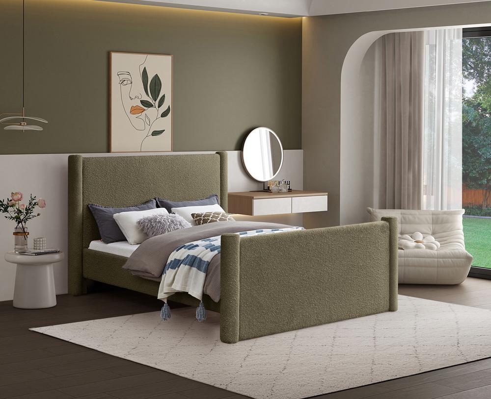 Meridian Furniture - Elias Olive Green Boucle Fabric Full Bed - B1299Olive-F veiw 2