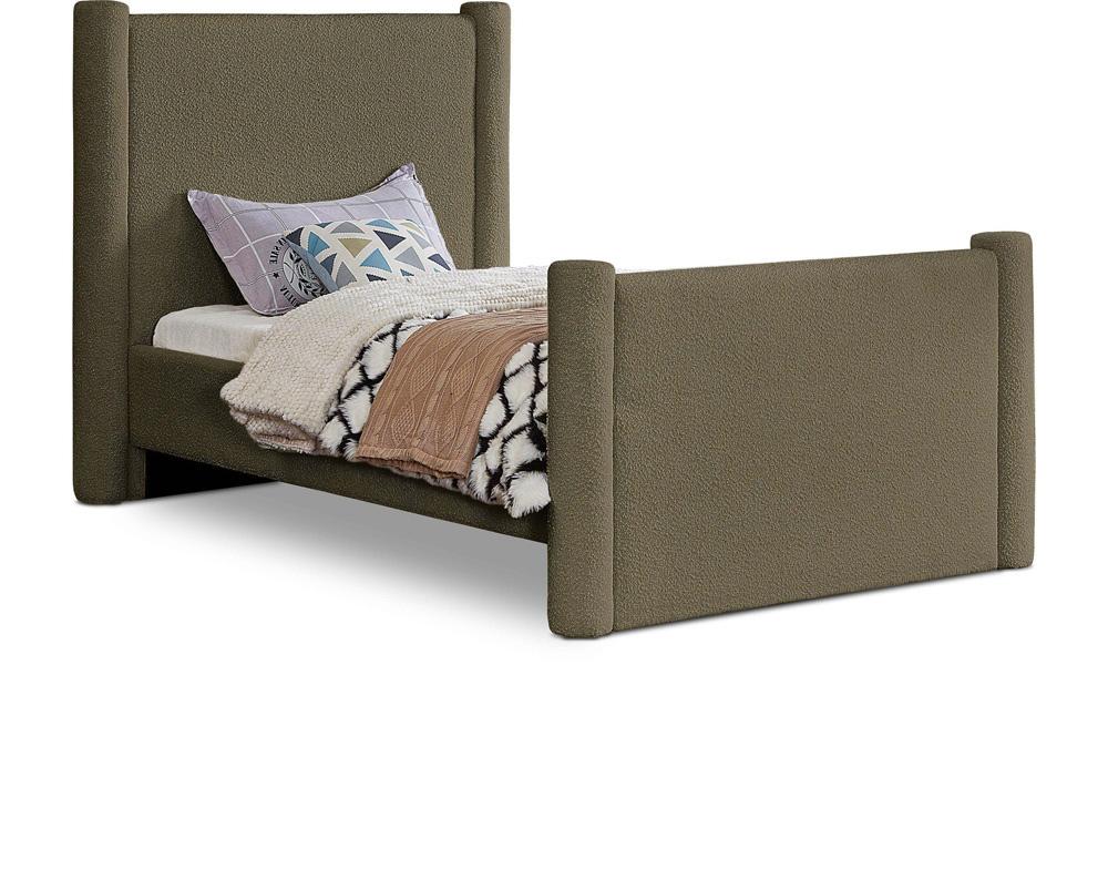 Meridian Furniture - Elias Olive Green Boucle Fabric Twin Bed - B1299Olive-T veiw 1
