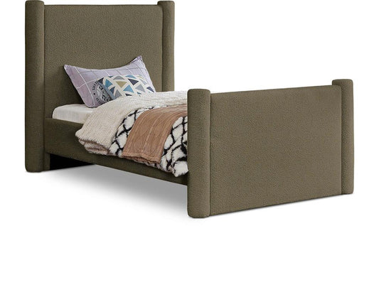 Meridian Furniture - Elias Olive Green Boucle Fabric Twin Bed - B1299Olive-T veiw 1