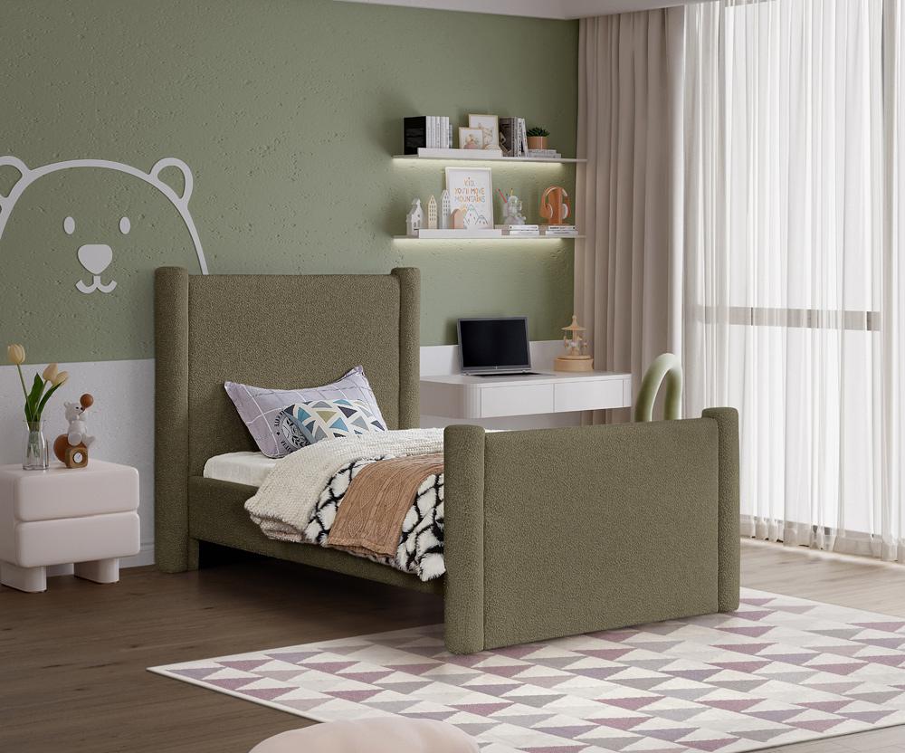 Meridian Furniture - Elias Olive Green Boucle Fabric Twin Bed - B1299Olive-T veiw 2