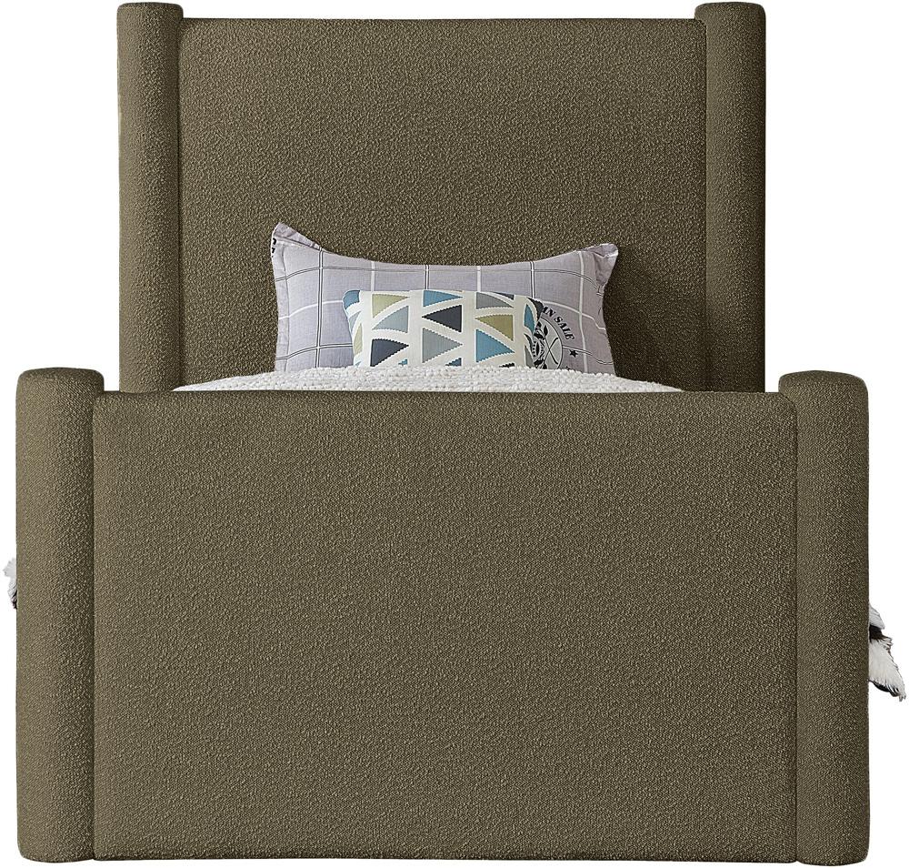 Meridian Furniture - Elias Olive Green Boucle Fabric Twin Bed - B1299Olive-T veiw 3