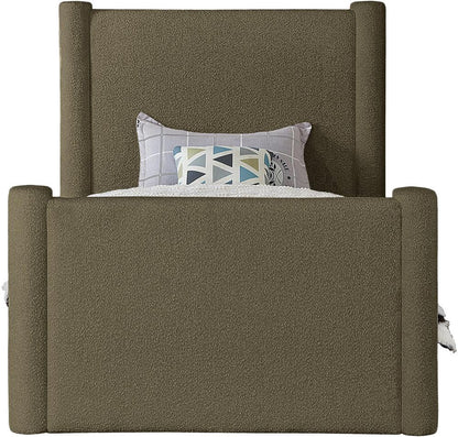 Meridian Furniture - Elias Olive Green Boucle Fabric Twin Bed - B1299Olive-T veiw 3
