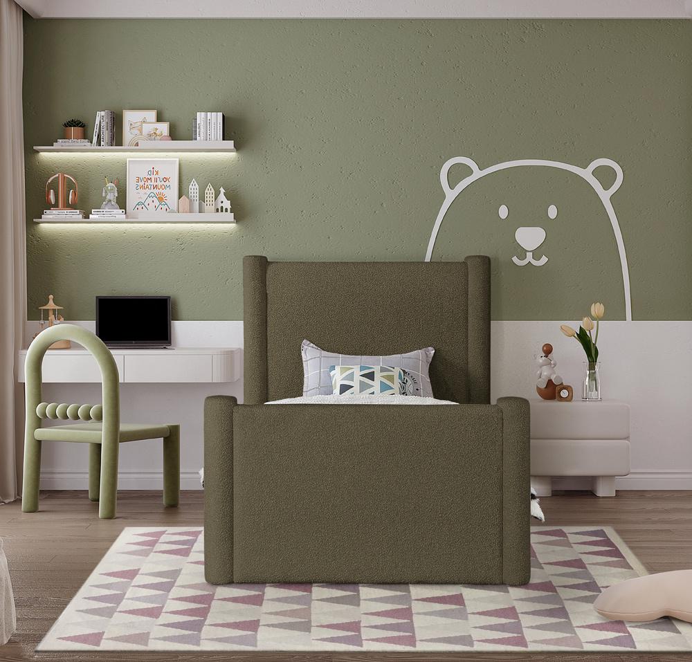 Meridian Furniture - Elias Olive Green Boucle Fabric Twin Bed - B1299Olive-T veiw 4