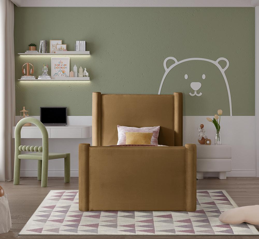 Meridian Furniture - Elias Saddle Velvet Twin Bed - B1298Saddle-T veiw 4