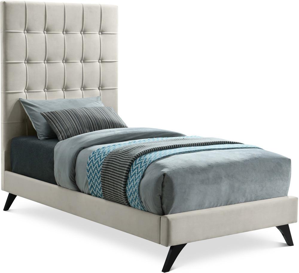 Meridian Furniture - Elly Cream Velvet Twin Bed - EllyCream-T veiw 1