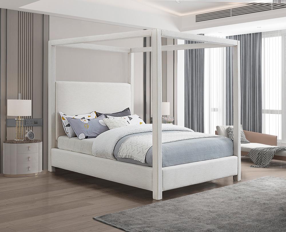 Meridian Furniture - Emerson Cream Linen Textured Fabric Queen Bed - EmersonCream-Q veiw 2
