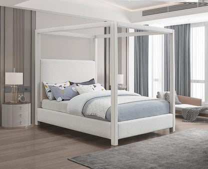 Meridian Furniture - Emerson Cream Linen Textured Fabric Queen Bed - EmersonCream-Q veiw 2