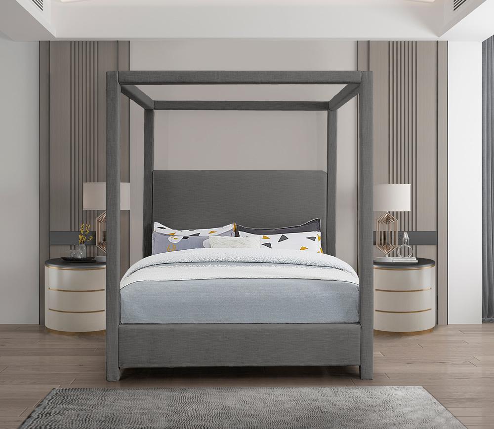 Meridian Furniture - Emerson Grey Linen Textured Fabric Queen Bed - EmersonGrey-Q veiw 4