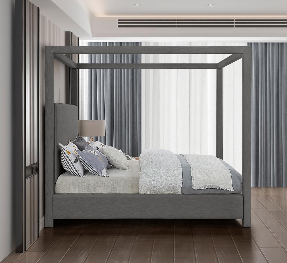 Meridian Furniture - Emerson Grey Linen Textured Fabric Queen Bed - EmersonGrey-Q veiw 5