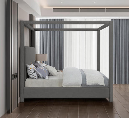 Meridian Furniture - Emerson Grey Linen Textured Fabric Queen Bed - EmersonGrey-Q veiw 5