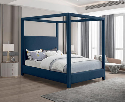 Meridian Furniture - Emerson Navy Linen Textured Fabric King Bed - EmersonNavy-K veiw 2