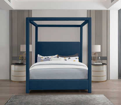 Meridian Furniture - Emerson Navy Linen Textured Fabric Queen Bed - EmersonNavy-Q veiw 4