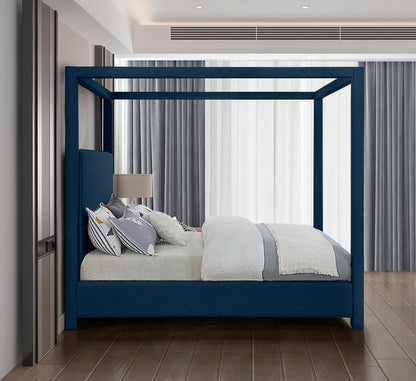 Meridian Furniture - Emerson Navy Linen Textured Fabric Queen Bed - EmersonNavy-Q veiw 5