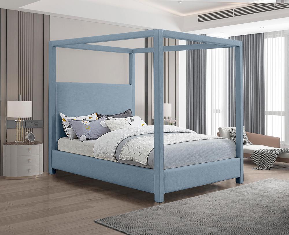 Meridian Furniture - Emerson Sky Blue Queen Bed - EmersonSkyBlu-Q veiw 2