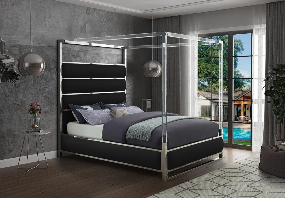 Meridian Furniture - Encore Black Vegan Leather Queen Bed - EncoreBlack-Q veiw 2