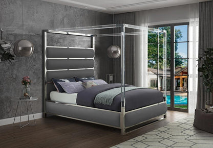 Meridian Furniture - Encore Grey Vegan Leather King Bed - EncoreGrey-K veiw 2