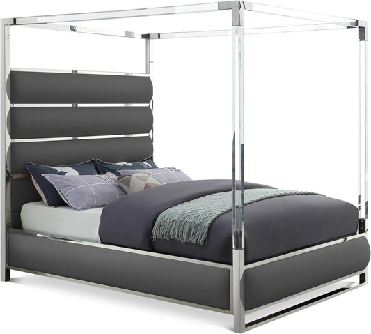 Meridian Furniture - Encore Grey Vegan Leather Queen Bed - EncoreGrey-Q veiw 1
