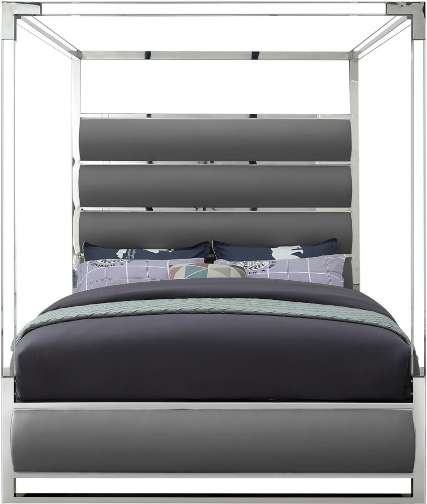 Meridian Furniture - Encore Grey Vegan Leather Queen Bed - EncoreGrey-Q veiw 3