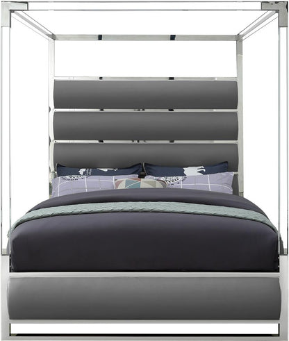 Meridian Furniture - Encore Grey Vegan Leather Queen Bed - EncoreGrey-Q veiw 3