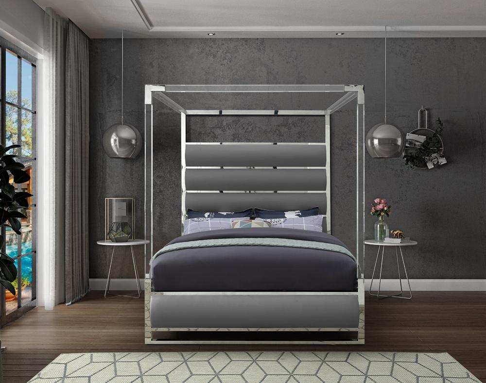 Meridian Furniture - Encore Grey Vegan Leather Queen Bed - EncoreGrey-Q veiw 4