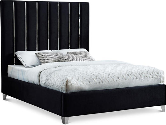 Meridian Furniture - Enzo Black Velvet King Bed - EnzoBlack-K veiw 1