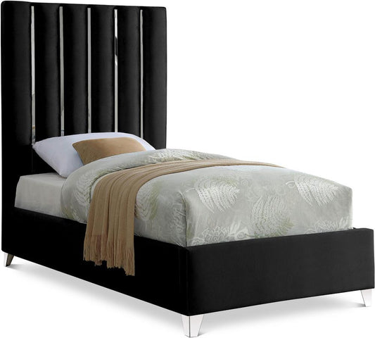 Meridian Furniture - Enzo Black Velvet Twin Bed - EnzoBlack-T veiw 1