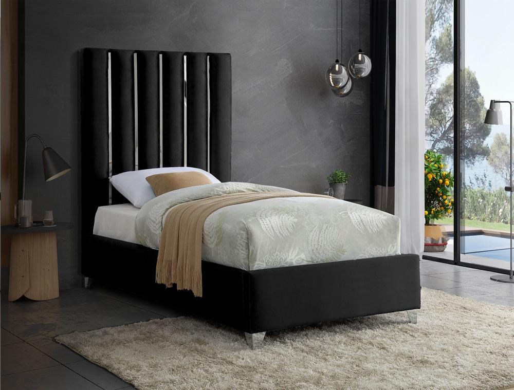 Meridian Furniture - Enzo Black Velvet Twin Bed - EnzoBlack-T veiw 2