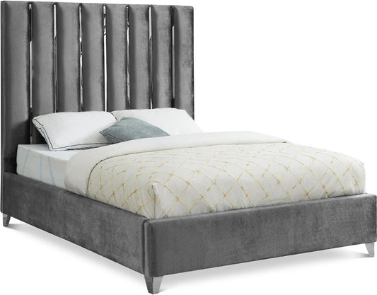 Meridian Furniture - Enzo Grey Velvet King Bed - EnzoGrey-K veiw 1