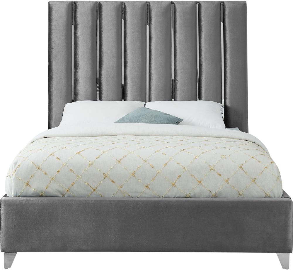 Meridian Furniture - Enzo Grey Velvet King Bed - EnzoGrey-K veiw 3