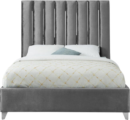 Meridian Furniture - Enzo Grey Velvet King Bed - EnzoGrey-K veiw 3